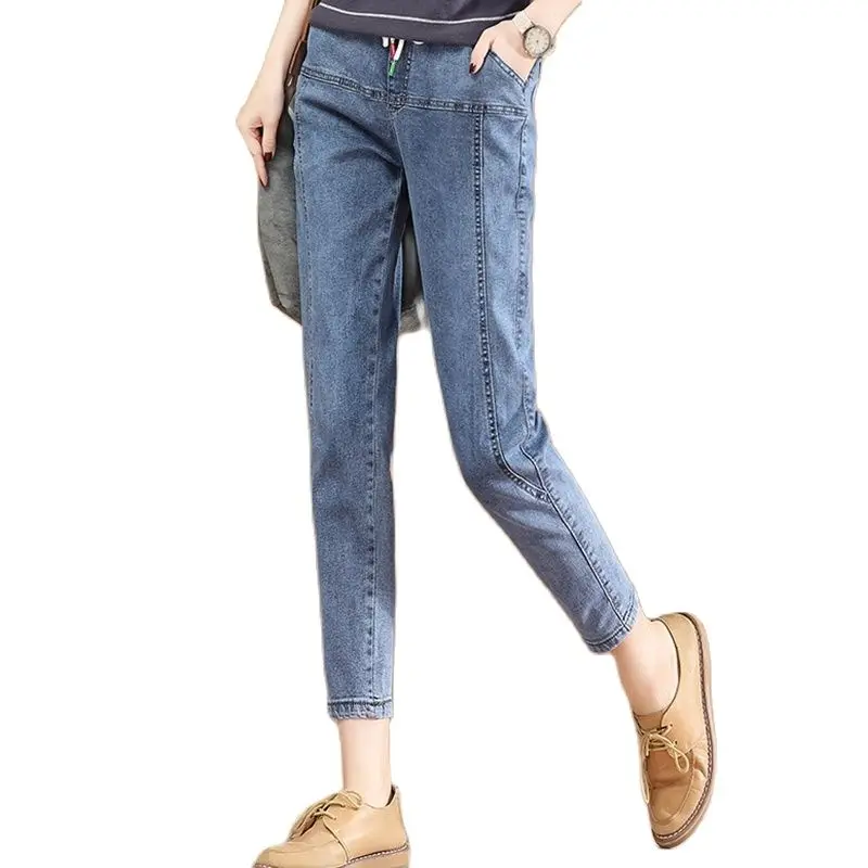 

Джинсы Mom, летние шаровары, женские джинсы с высокой талией и эффектом пуш-ап, женские модные джинсы, уличные брюки, джинсовые брюки-карандаш