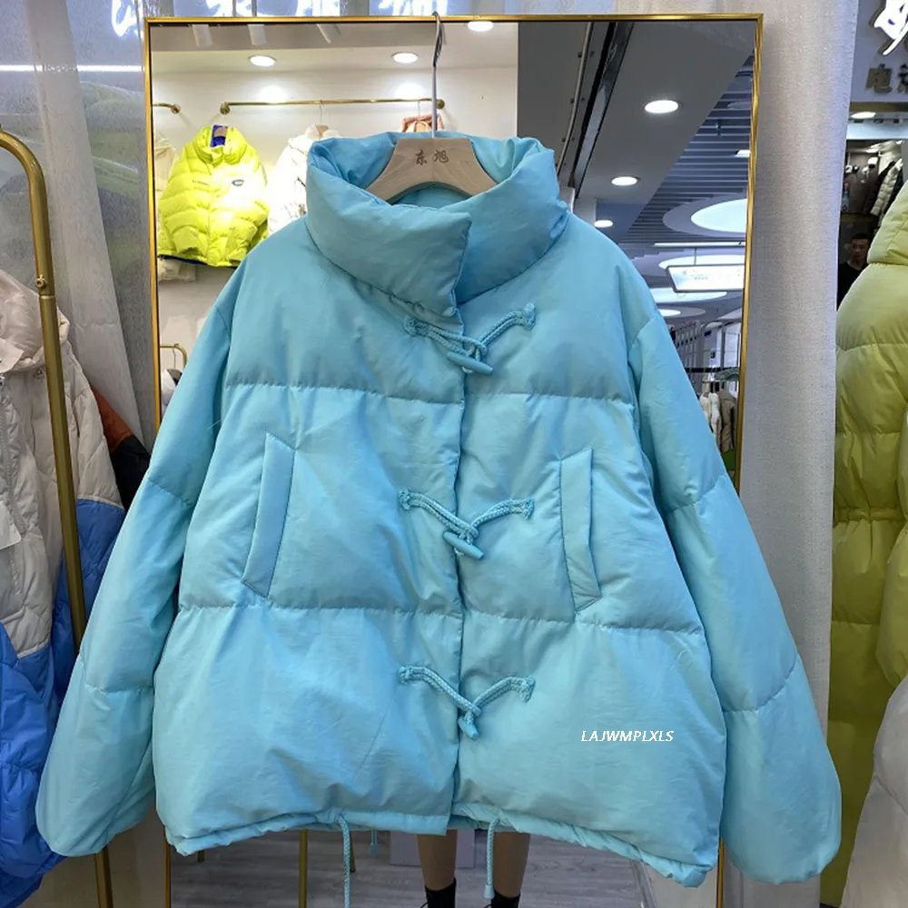 

2021 Sweet Solid Korean Style Women Down Jacket OverSize Short Coat Loose Warm Autumn Winter Casual Outwear Top Quality