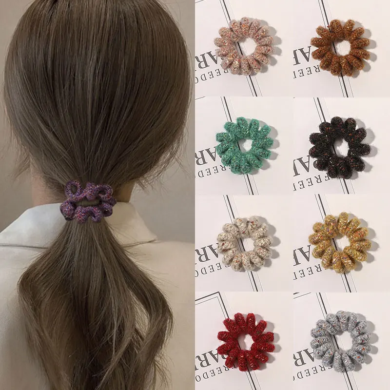 

Elastic Hair Band Large Size Spiral Shape Rubber Women Accessories Winter Furry Chenille Telephone Wire Hair Tie Rubber Band