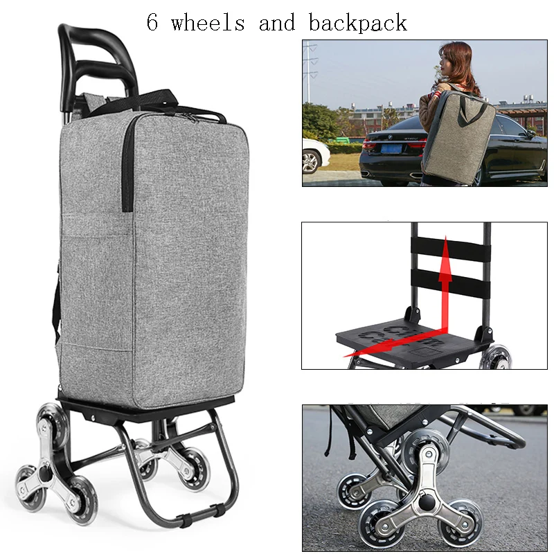 Тележка на колесиках Женская корзина складная для покупок пожилых Лестницы