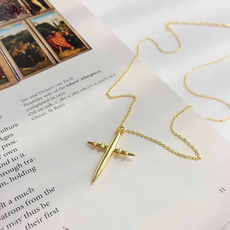 

Harlig sterling silver S925 gold color cross necklace for women allergy free fashion jewelry trendy style