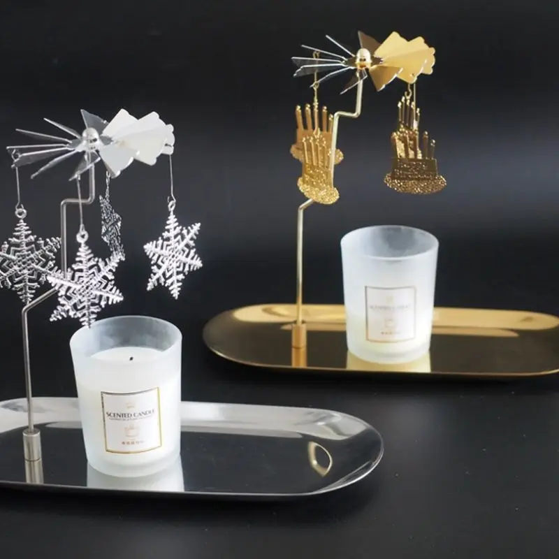 Серебряный Рождественский Магнитный вращающийся подсвечник карусель, подсвечник, металлическая подставка, Современное украшение для дома, Рождество