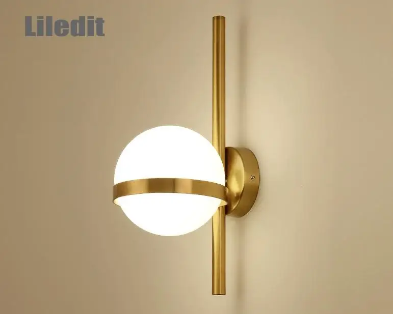 Золотой Стекло шар настенный светильник люстра лампа Nordic кованого железа