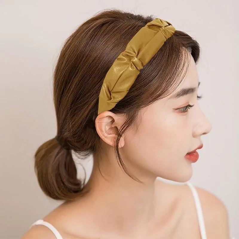 

Glossy Pu Leather Pleated Headband Cross Knot Hair Clip Fashion All-match Accessories Girls Daily Hair Hoop Hair Women Dres K0F2