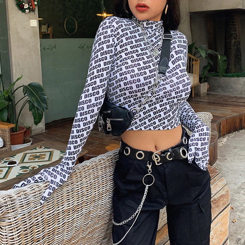 Новинка осени футболка женская с высоким плотно облегающим шею воротником