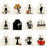 black cute cat pattern kitchen sleeveless aprons cotton linen bibs 5365cm household women cleaning pinafore home cooking 46308