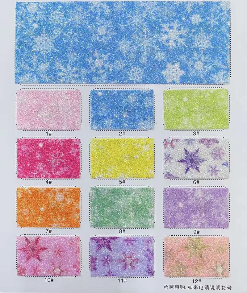 

PU synthetic glitter christmas snowflake print decorative leather materials