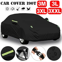 universal full car cover black outdoor waterproof snow protect 190t cover anti uv sun shade dustproof auto accessories