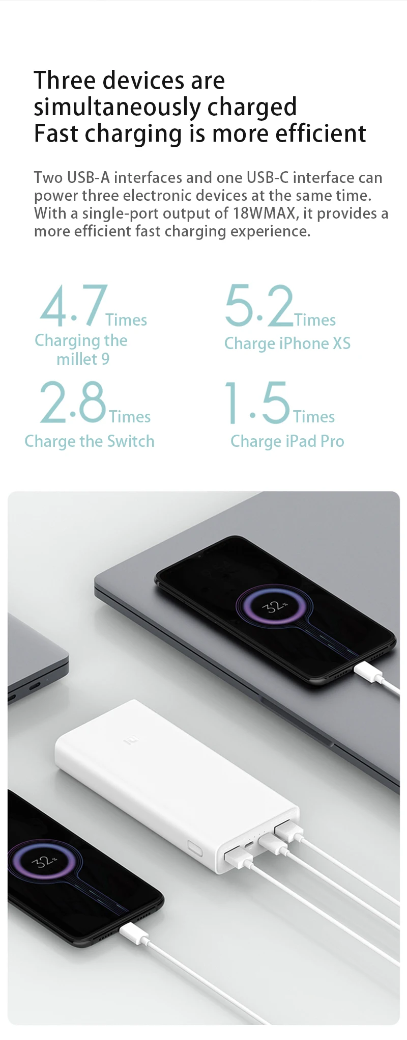 Xiao mi power Bank 20000 мАч 2C Оригинальное портативное зарядное устройство с поддержкой QC3.0 Dual USB mi внешний аккумулятор 20000 для мобильных телефонов