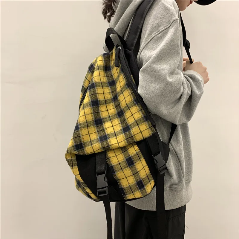 

Backpack Women Preppy School Bags for Teenagers Girl Backpack Street Style Irregular Female Canvas latticeTravel Bag 2020 New