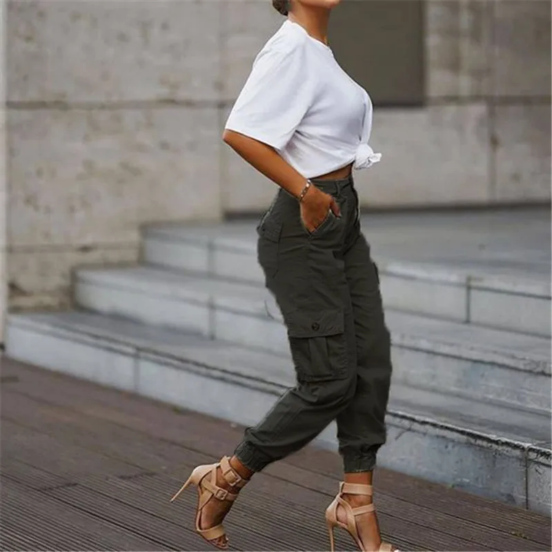 

2021 New Casual Cargo Stacked Pants Women Y2K Spring Autumn High Waist Harem Sweatpants Pocket Female Sweat Pants Jogger Trouser