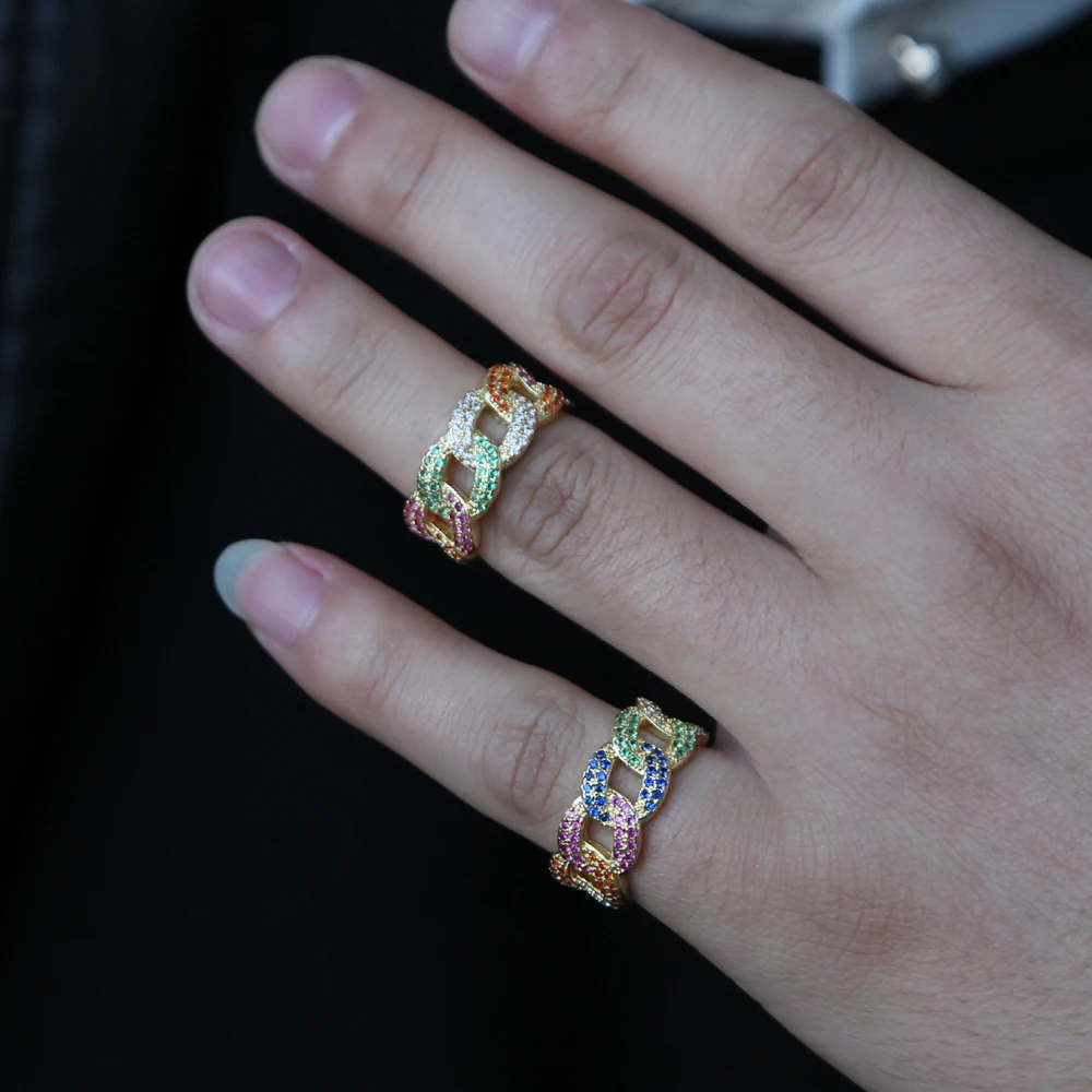 Женское кольцо с кубинской цепью золотого цвета в стиле хип хоп микрозакрепкой