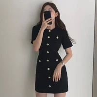 button knitted black dress bodycon mini vestido curto korean summer sexy party elegant moda feminina ropa mujer 2020 robes