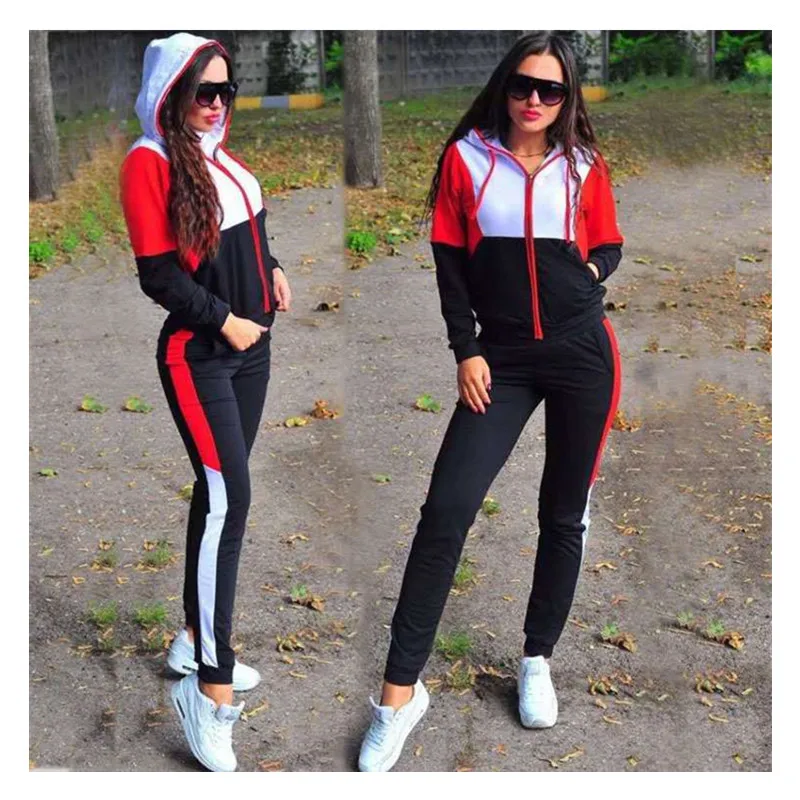 

2021 Spring and Autumn Ms. Hoodie Sports Two-piece Leisure Stitching Long Sports Set Y1926