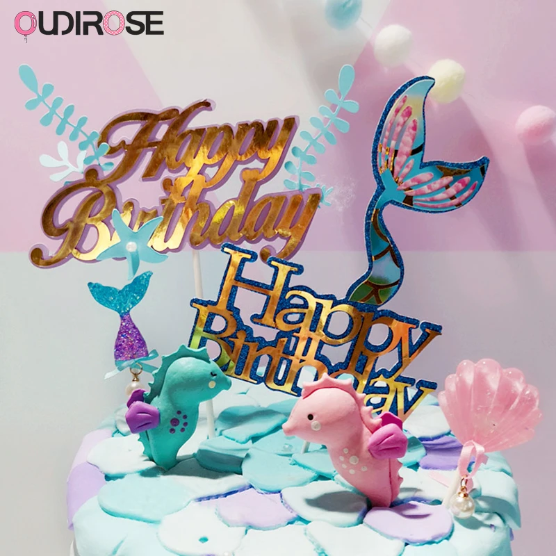 Блеск Русалка тема вечерние украшения Дети Топпер для торта С Днем Рождения