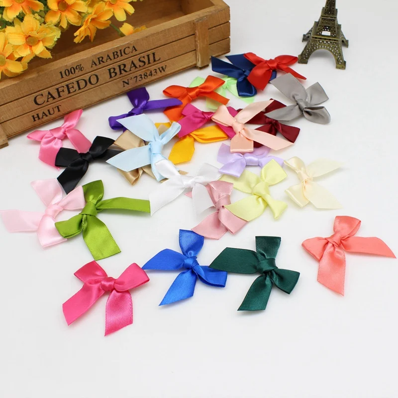 50 шт. 5*5 см Ленточные банты однотонная Полиэстеровая атласная лента бант цветок