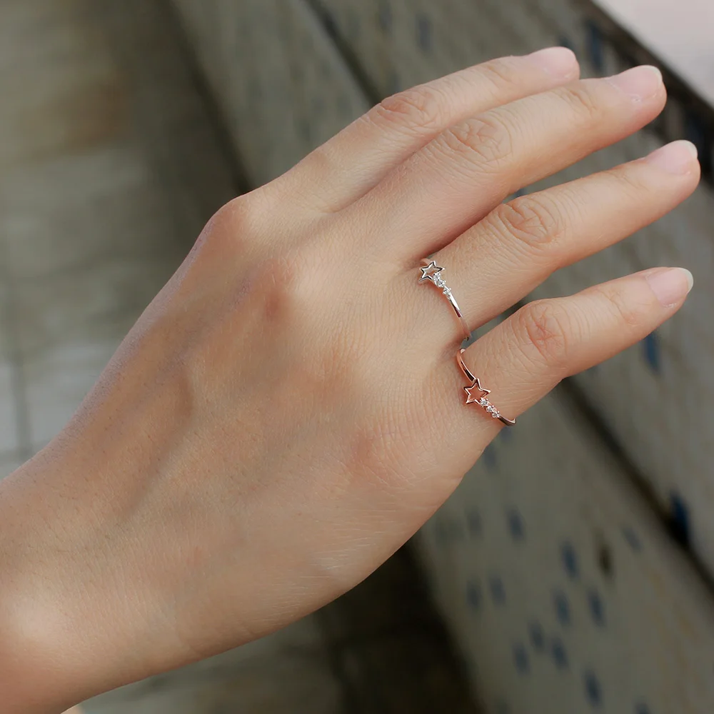 Женские кольца с полой звездой Trusta розовое серебро 925 пробы кубическим цирконием