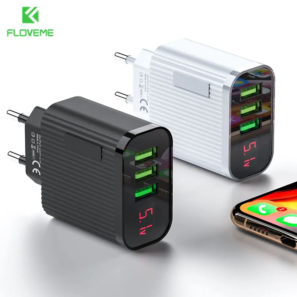 Зарядное устройство FLOVEME с цифровым дисплеем 3 порта USB 3A Max умное быстрое зарядное