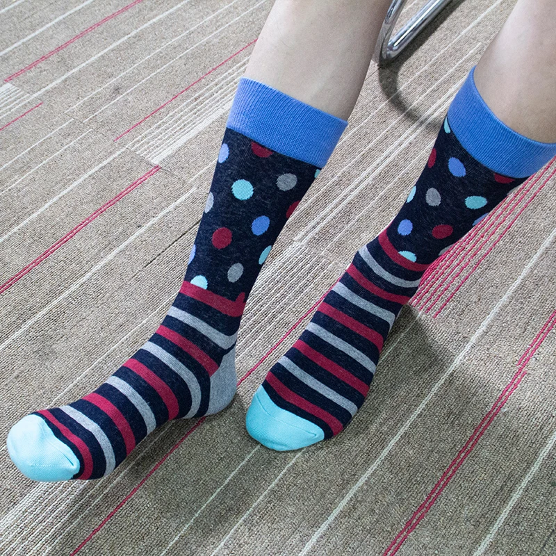 

New 5 Pairs of Men/Women Happy Sockings Boxed Striped Small Dot Color Suit Cotton High Stockings Wedding Birthday Holiday Gifts