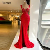 verngo 2022 gorgeous red evening dresses lace beads mermaid high slit sweetheart long prom gowns dubai women party formal dress