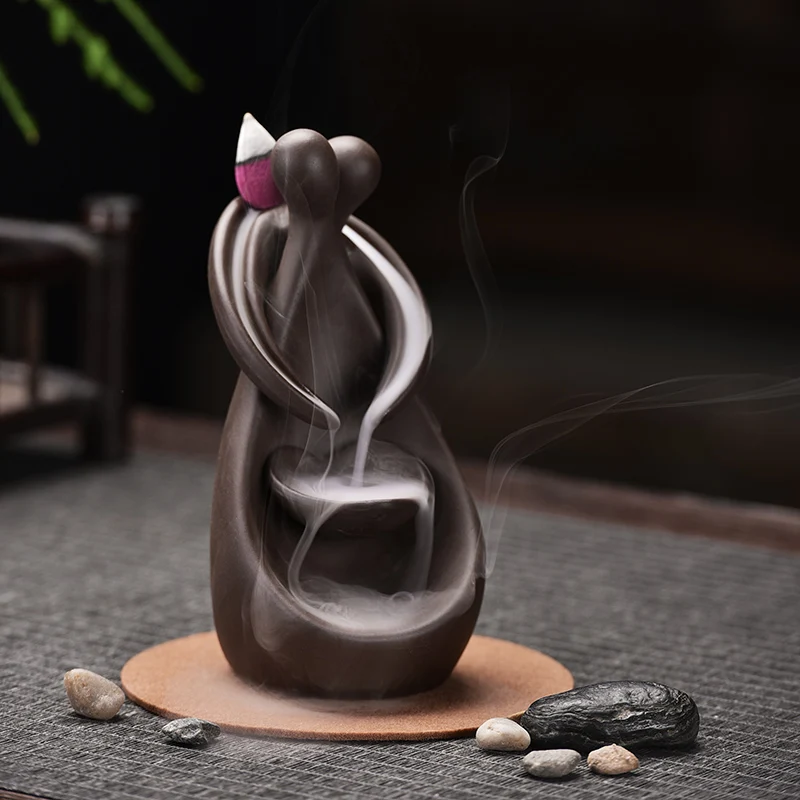 smoke waterfall backflow incense burner creative couple hug incense holder censer ceramic handicrafts home decor gift ornaments free global shipping