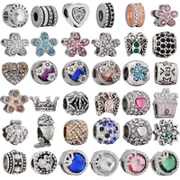 2pcslot rhinestone flowers beads charms pendant fit original brand bracelets necklaces for women jewelry making accessories