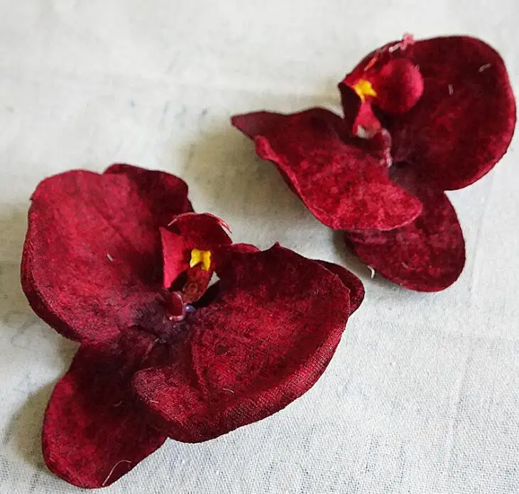 Velvet red Бабочка Орхидея головы 13 см/11 см шляпа одежда DIY Высокое качество шелковые цветы для дома Свадебные украшения Искусственный Цветок голова - Цвет: Velvet red