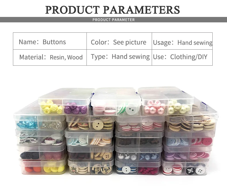 150 Pcs 10-15 mm Resin/Wooden Buttons 2 Holes 15mm Mixed Wood Buttons Sewing Accessories for Clothing Decoration DIY Boxed