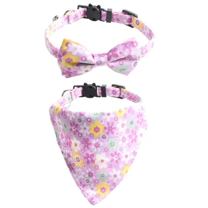

Pet Cat Collar with Bell Bow Triangular Towel Flower Adjustable Buckle Bow Tie Cat Collar Gato Bowtie Dog Cat Accessories Pet