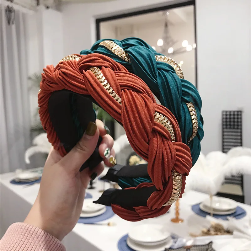 

Vintage Fold Braided Bezel Hair Bands For Women Hair Clips Metal Chain Jewel Headband Hairband Girls Hair Accessories opaska