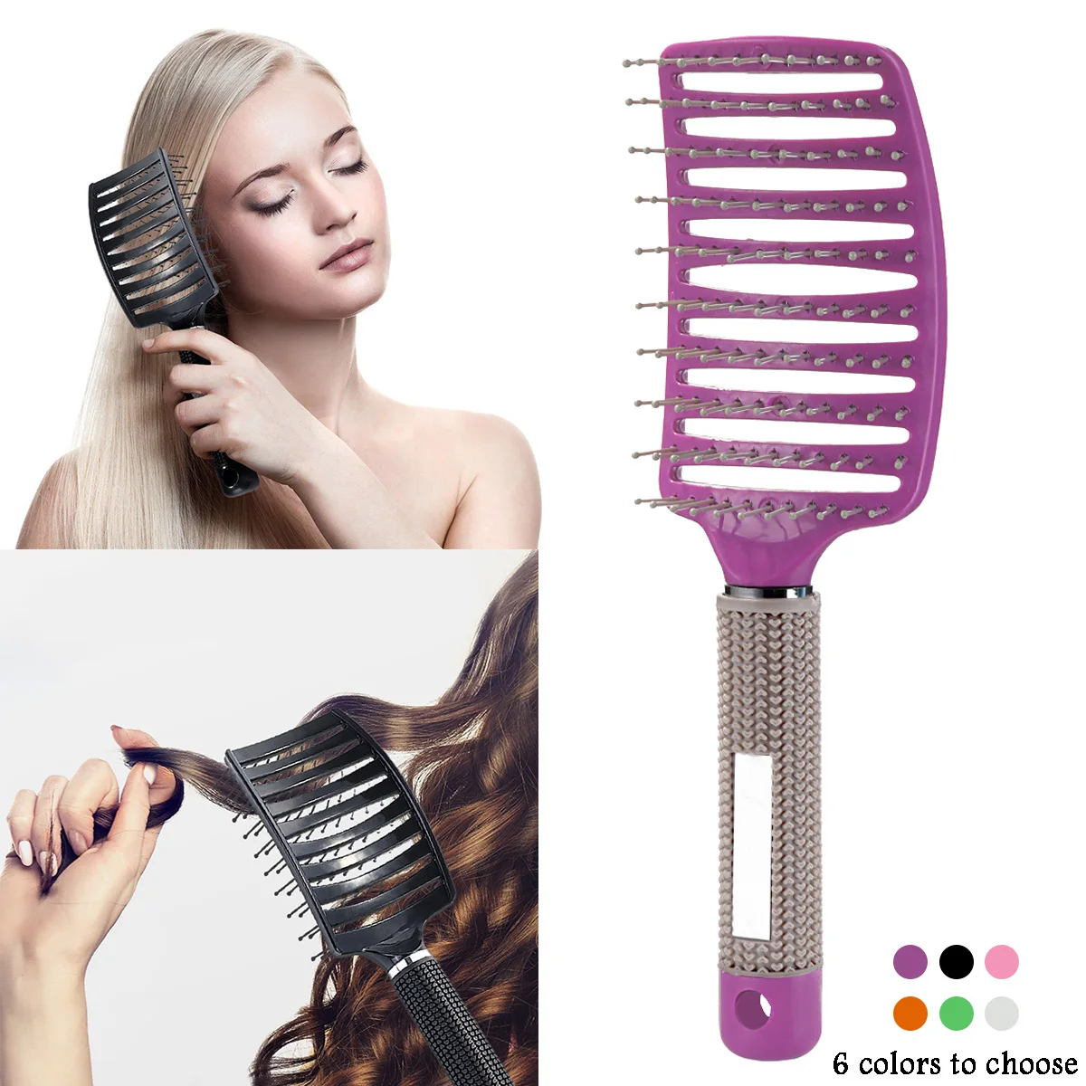 6 цветов волос Массажная расческа Щетинная кисть нейлон Для женщин мокрые