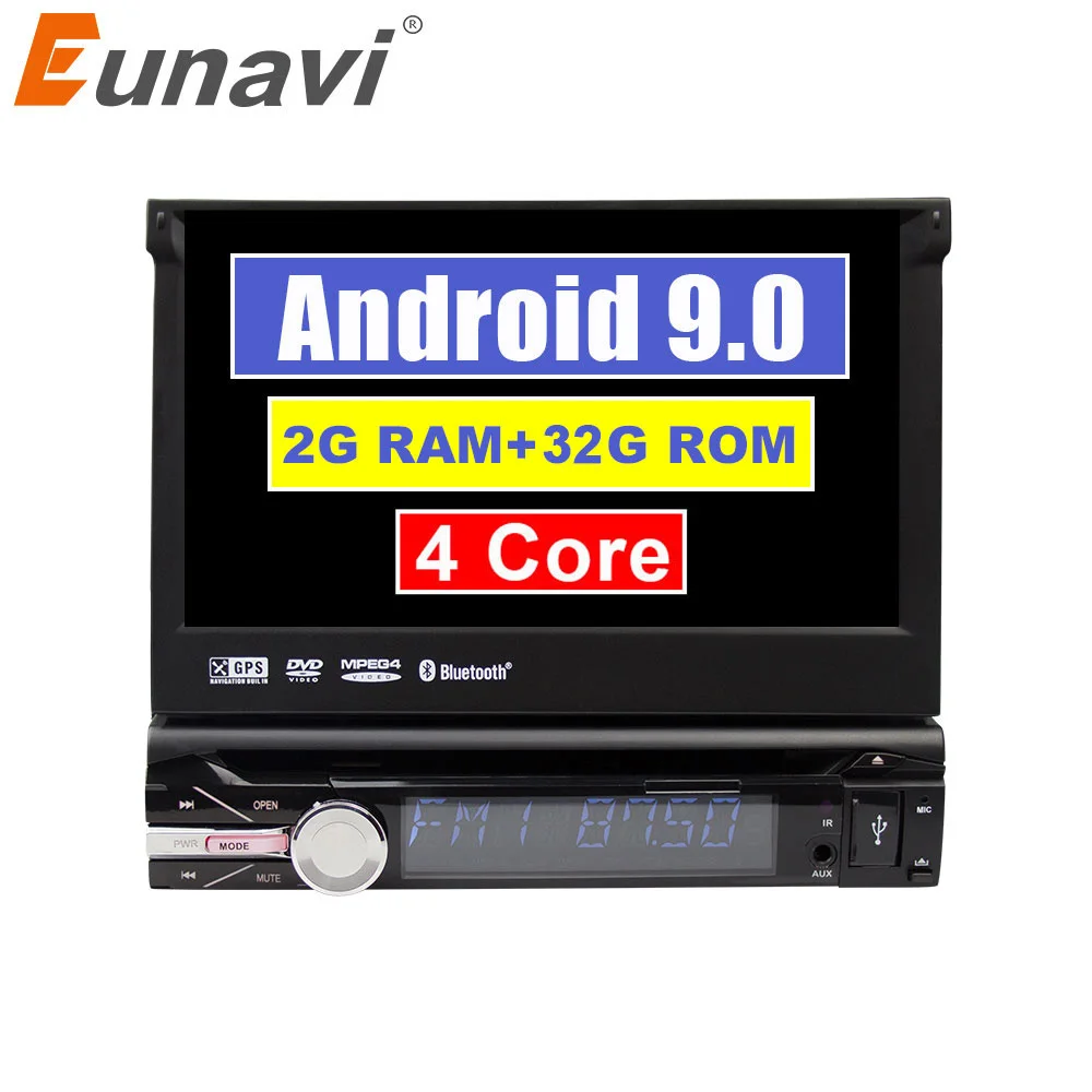 4G+64G Octa core Android 9.0 Univeral One din Car radio Multimedia Player GPS Navigation 7" IPS HD Retractable Autoradio AUX-IN