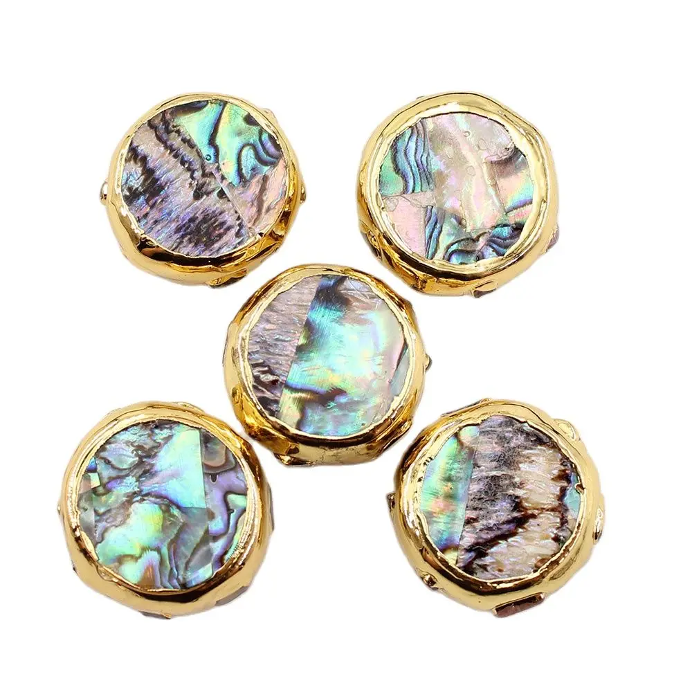 

APDGG 5 PCS Multi Color Abalone Shell Tourmaline Flat Coin Shape Spacer Beads Connector Jewelry Accessory