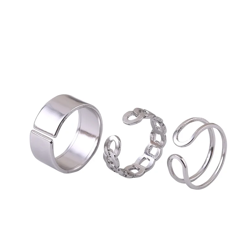 

3Pcs/set Silver Color Hip Hop Rings For Women Fashion 2020 Trend Retro Adjustable Dating Party Elegant Wedding Ring Set Jewelry