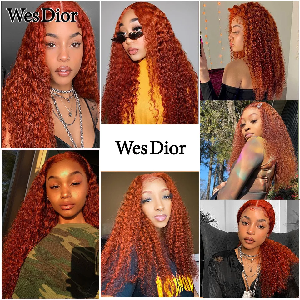 Бразильские 26-дюймовые кудрявые Имбирные апельсиновые передние парики из