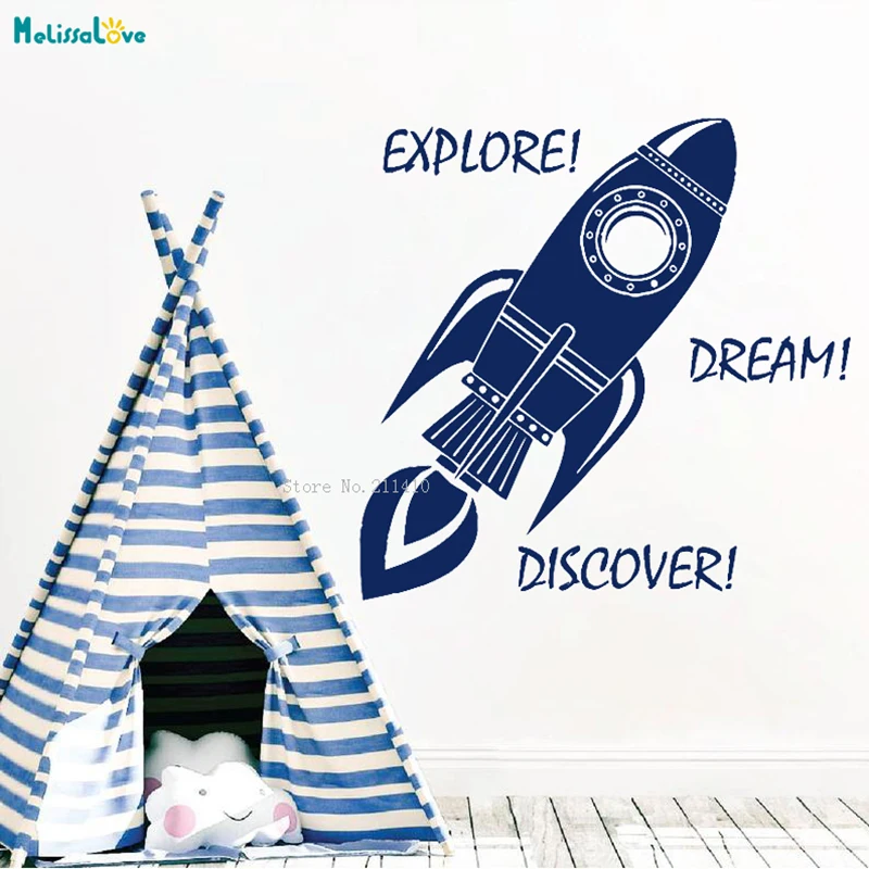 43x42cm Исследуйте мечтайте обнаруживайте ракету настенная наклейка простая прелестная форма для декора детской комнаты для маленькой девочки виниловые фрески YT2803.
