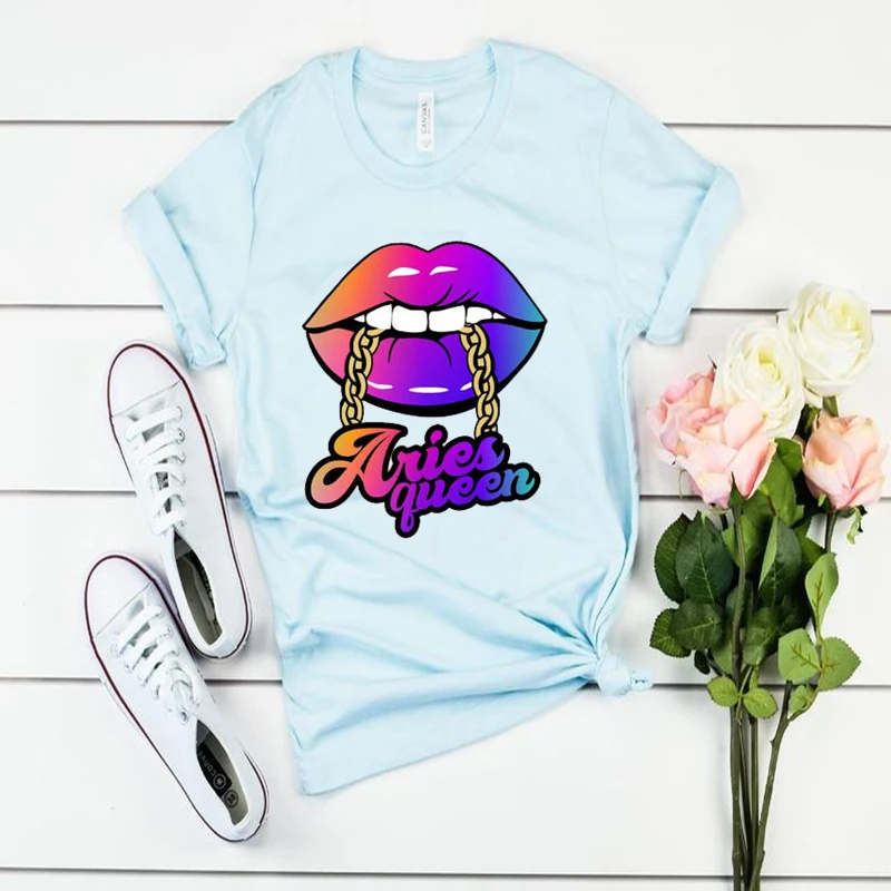 

Aries Queen Shirt, Aries Zodiac Shirt, Aries MarchApril BirthdayT-shirt Summer casual T-shirt tops for women woman tshirts