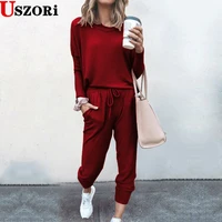 women fashion loose long sleeve 2 piece suit autumn and winter new womens loose solid color long sleeve casual suit