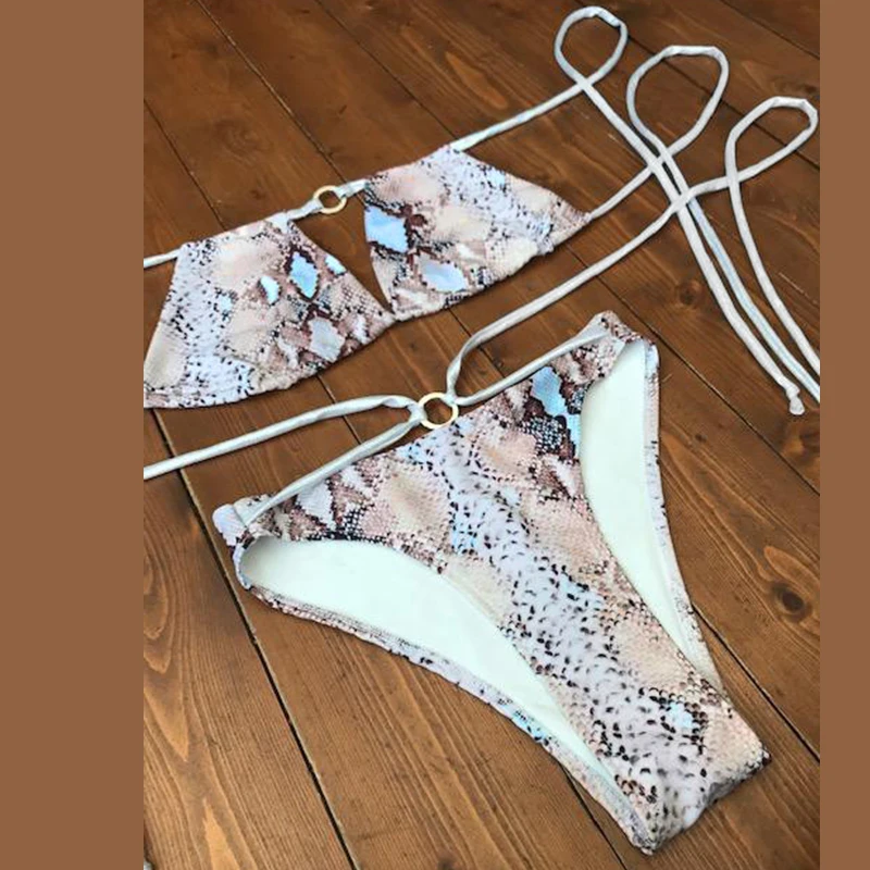 Женский сексуальный купальник In-X со змеиным принтом бикини с лямкой на шее 2020