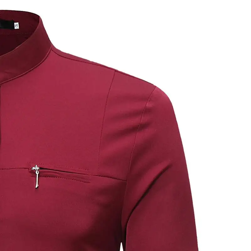 Camisa Social Masculina на молнии с воротником-стойкой длинными рукавами однотонная