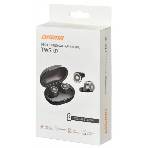 Гарнитура вкладыши digma tws-07 черный беспроводные bluetooth в ушной раковине (s608) |