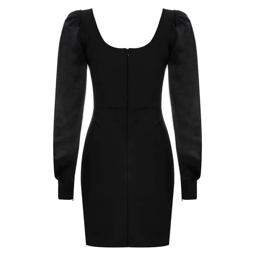 

Bevenccel Winter Women Dress Long Sleeve Square Bandage Dress 2020 New Arrival Black Elegant Sexy Celebrity Club Party Dress