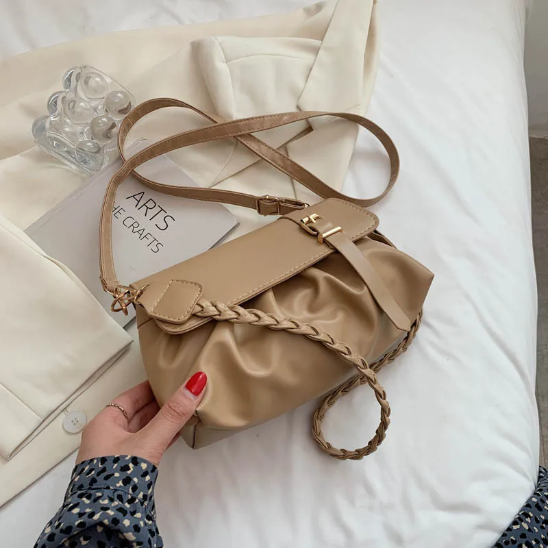 

Women's Texture Bag 2022 Spring Korean Style Simple Pleated Shoulder Bags Female Elegant Fashion All-match Handbags New