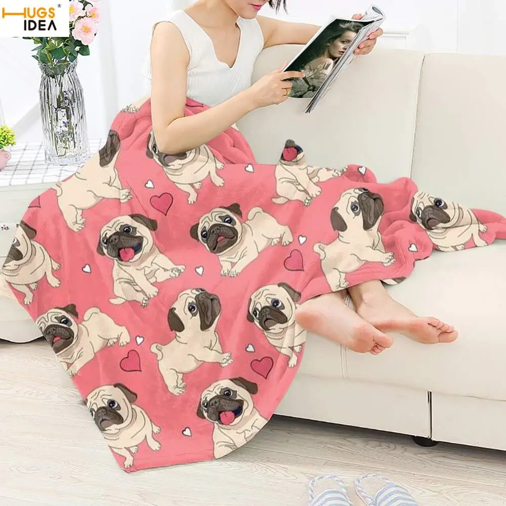 Флисовое одеяло HUGSIDEA в виде мопса милый коллаж для собак покрывало любителей