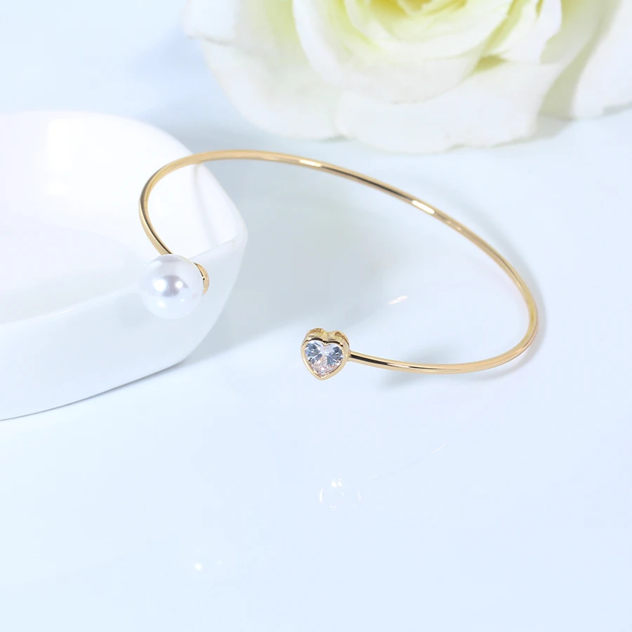 Регулируемый золотистый Серебристый браслет jingyang с сердцем жемчужный открытый