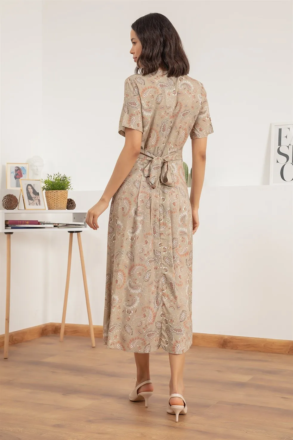 

Ethnic Pattern Waist Girdle Dress-GREEN