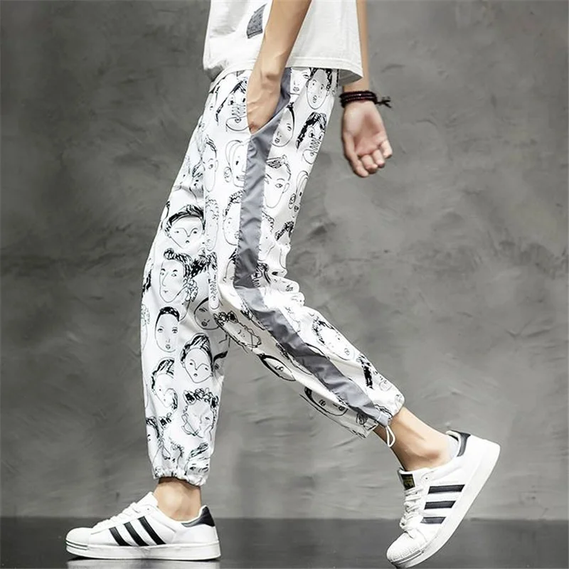 

Штаны SHZQ Мужские Светоотражающие, уличная одежда, джоггеры до щиколотки, брюки-султанки, брюки для бега, повседневные брюки с абстрактным пр...