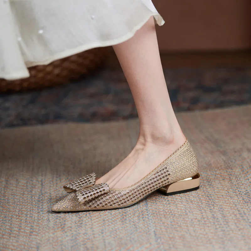 

MoonMeek 2021 Summer Women Pumps Fashion Bowknot Sweet Ladies Single Shoes Shallow Pointed Toe Office Dress Shoes Black Gold