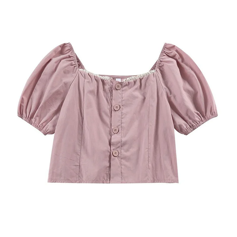 

Summer Top Women Clothing Casual Button Design T-shirts Women Short T Shirts O-Neck Short Sleeves Blouse Polyester Harajuku