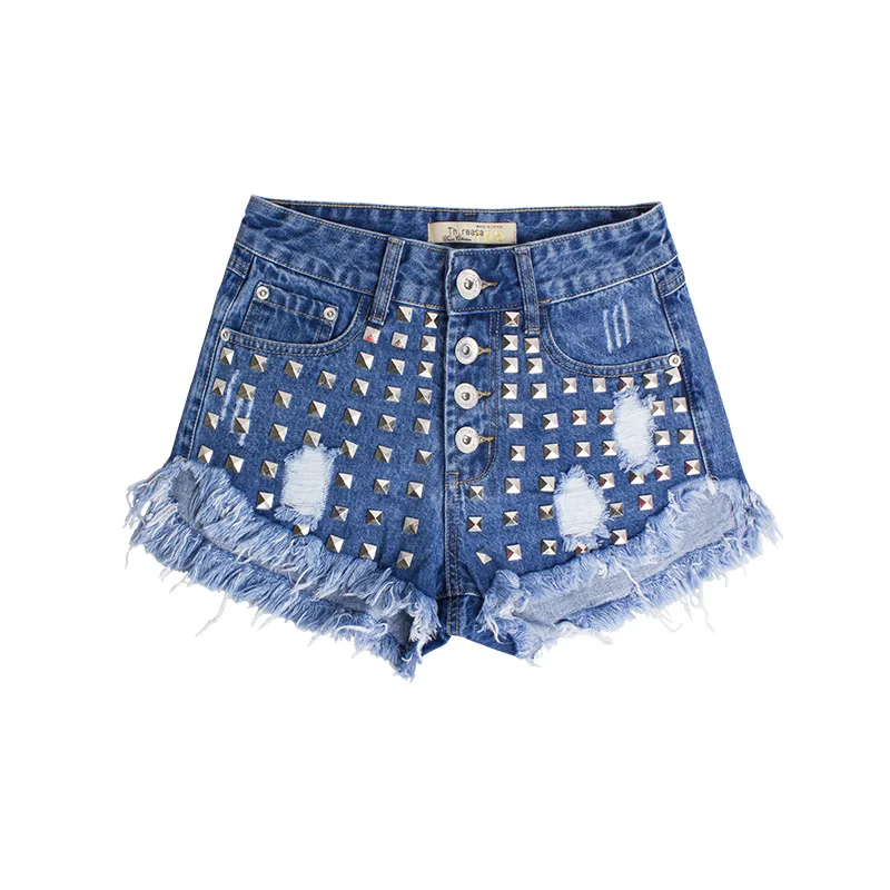 

United States on the streets of jeans shorts female personality fashion rivet rivet of paragraph denim hot pants 0.5 KG